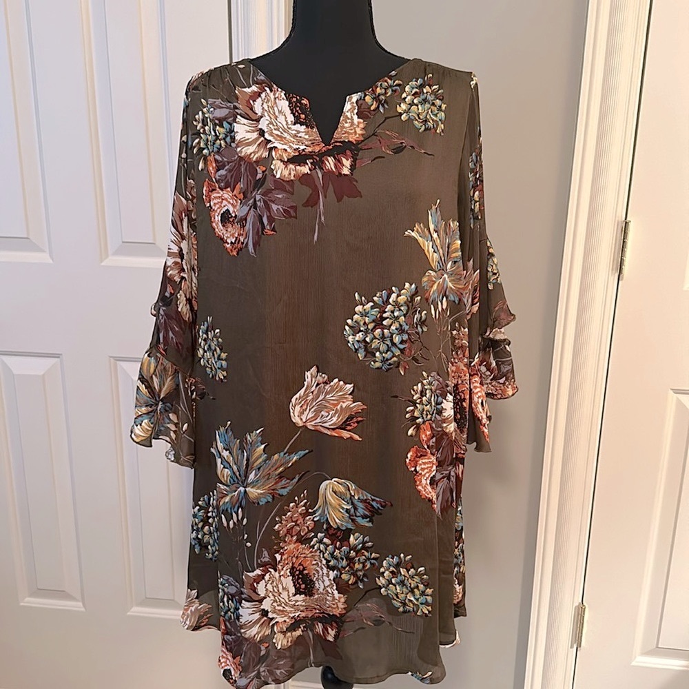 Umgee floral bell sleeve swing dress/tunic size small 🧡 - Picture 1 of 15